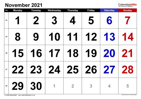 Calendar November 2021 Uk With Excel Word And Pdf Templates