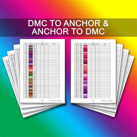 Anchor To Dmc Conversion Charts Sheets Laminated Cross Stitch