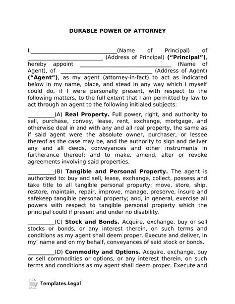 Durable Power Of Attorney Templates Free Word Pdf Odt