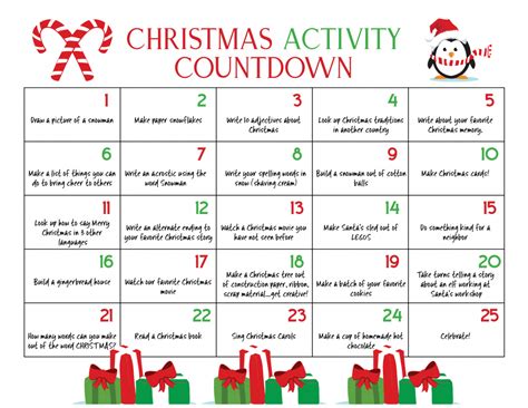 Winter Bucket List Christmas Calendar Countdown Kids Love