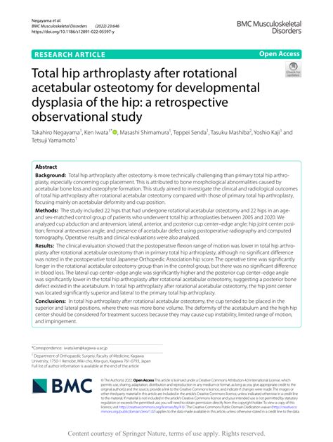 Pdf Total Hip Arthroplasty After Rotational Acetabular Osteotomy For