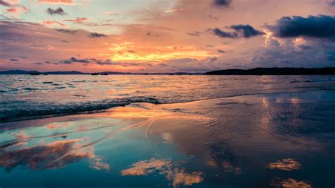 Wallpaper Sunset Ocean Beach Sky Clouds 4k Nature 16131
