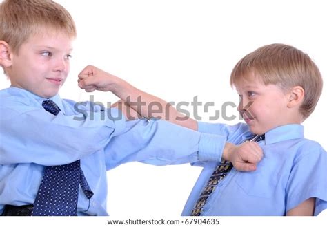Two Schoolboys Fighting Isolated Over White Stock Photo 67904635