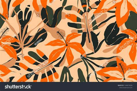Modern Exotic Jungle Plants Illustration Pattern Stock Vector Royalty