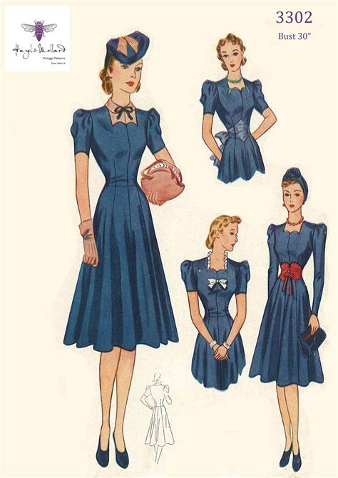 Vintage 1940s Sewing Pattern Tea Dress And Accessory Set Bust 30