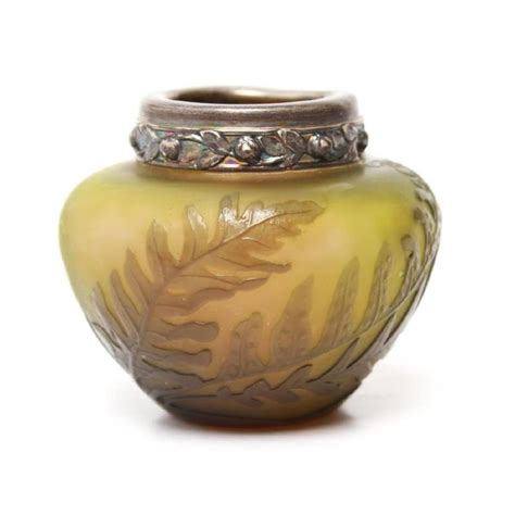 Galle Cameo Glass Green Fern Vase 2 Vase Galle Glass