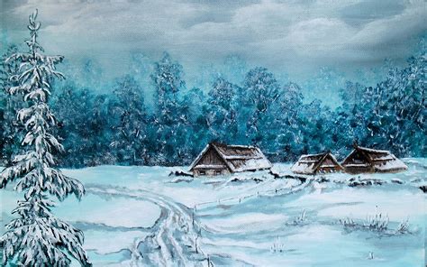 Winter Scene Acrylics On Canvas By Sandrina Abstract Artwork Winter