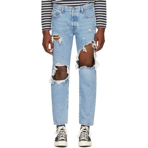 Diesel Blue Distressed Mharky Jeans In 01 Blue Modesens