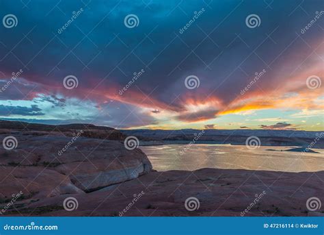 Lake Powell At Sunset Taken From Halls Crossing Stock Photo Image Of
