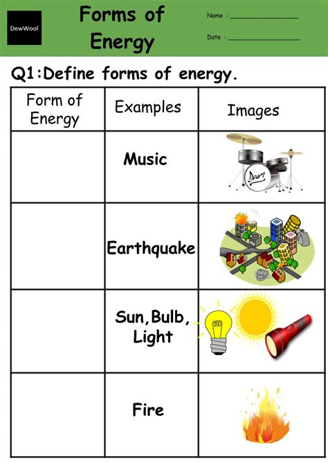 Forms Of Energy Worksheets Dewwool