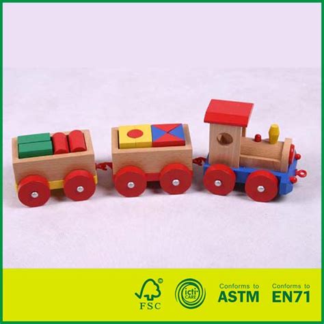 Wooden Toddler Toy Wooden Block Train Toy Pull Along Toys Wooden