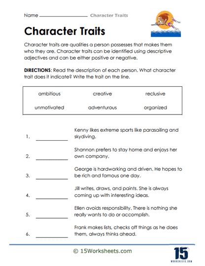 Character Traits Worksheets 15