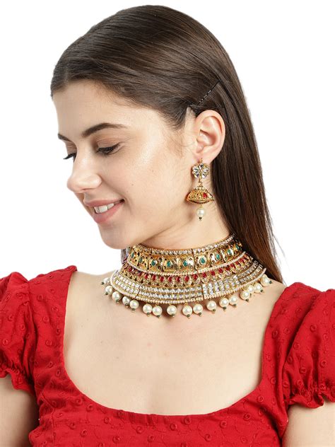 Buy Traditional Gold Tone Bridal Choker Necklace Set For Women Zpfk Online From Shopclues