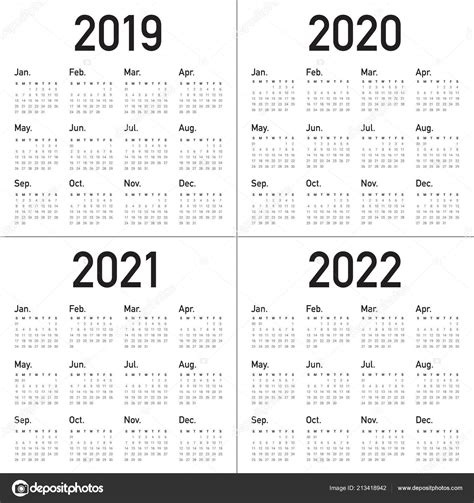 Calendario 2020 Y 2021 Vector Calendario 2019