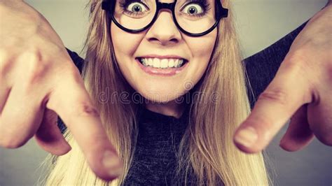 Closeup Woman Happy Face With Eyeglasses Stock Image Image Of Smile