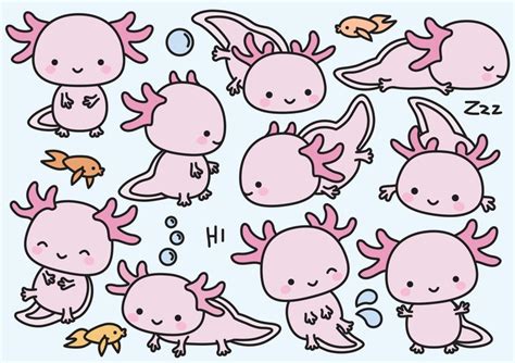 Premium Vector Clipart Kawaii Axolotls Cute Axolotl Etsy Kawaii