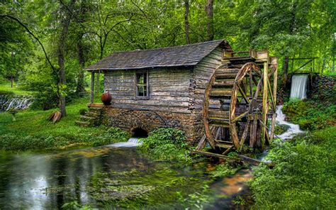 Old Wooden Mill Wooden Water Wheel Flow Hd Desktop Wallpaper