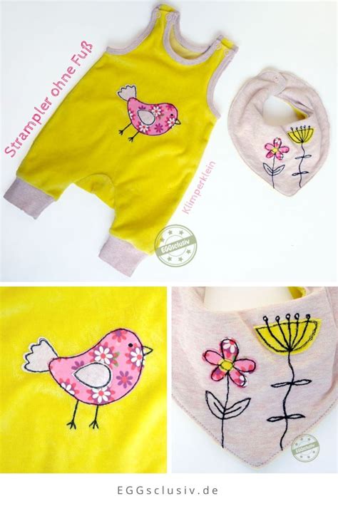 Strampler mit füßen für babygirl aus 100% melange grauem baumwolle mit rundem kragen und sichtbaren schleifen mit blumenmuster in. Die Vögel zwitschern es vom Dach ... - Strampler ohne Fuß - EGGsclusiv | Strampler schnittmuster ...