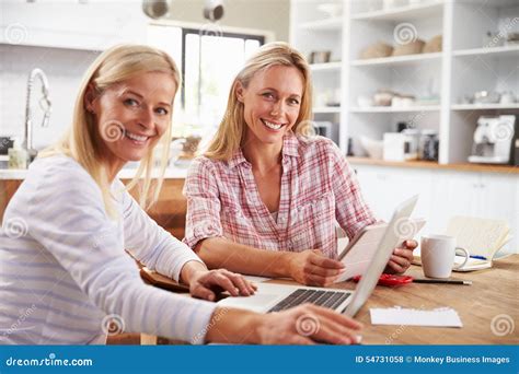 Two Women Working Together At Home Stock Photo Image Of Internet