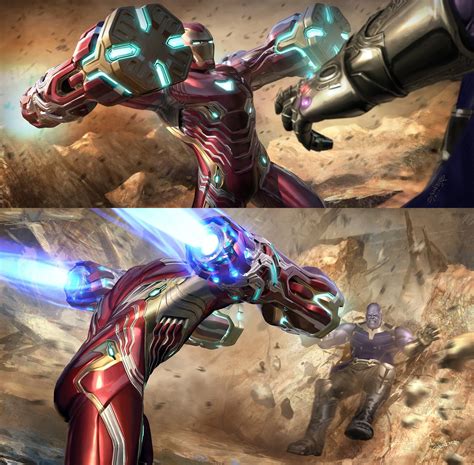 Avengers Infinity War Iron Man Vs Thanos By Phil Saunders R