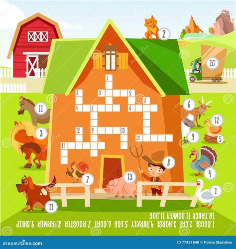 Game Crossword Concept with about Farm Animals. Stock Vector