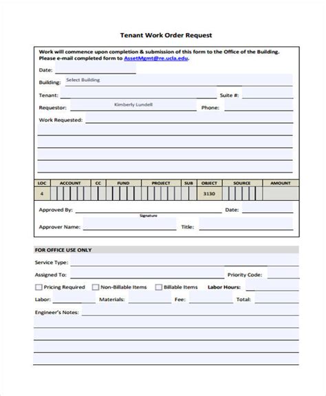 Tenant Work Order Form Template