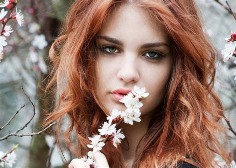 Face Women Model Portrait Flowers Long Hair Red Photography Fashion Hair Nose Spring