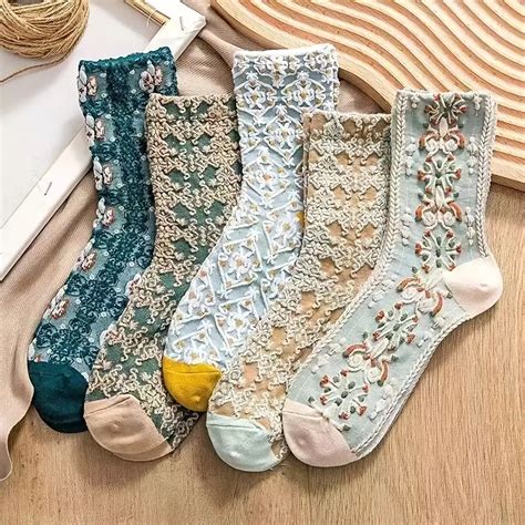 Floral Socks Set Women Cute Flower Geometric 3d Textured Temu