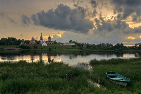 Russia Landscape Village Boat Water Wallpapers Hd Desktop And