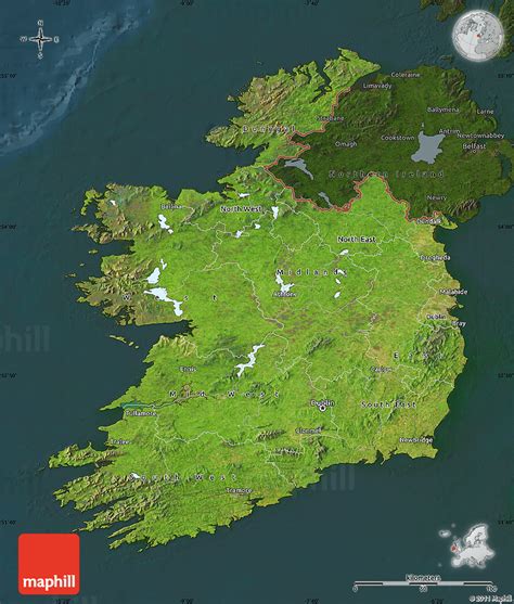 Satellite Map Of Ireland Darken