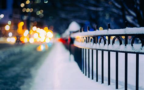 Urban Snow Street Fence Bokeh Wallpapers Hd Desktop And Mobile