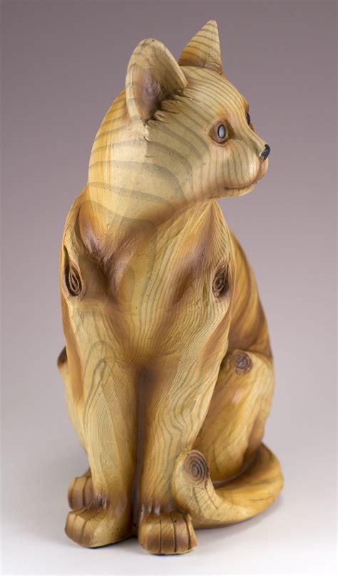 Cat Figurine Faux Carved Wood Look 8 Wood Carving Art Sculpture Wood