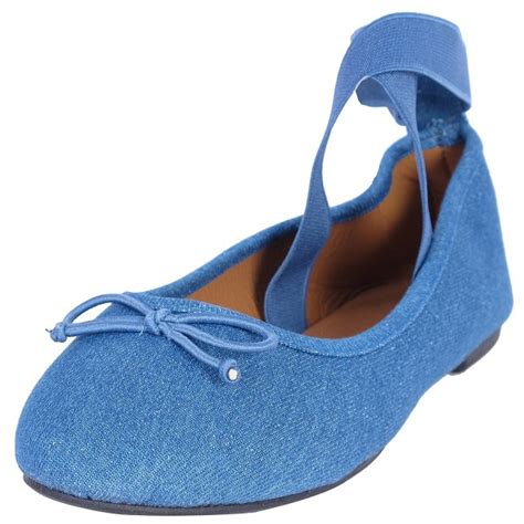 Epic Step Womens Classic Ballet Flats With Elastic Cross Ankle Straps Denim C4185whonth