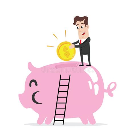 Businessman Saving Money In Big Piggy Bank Stock Vector Illustration