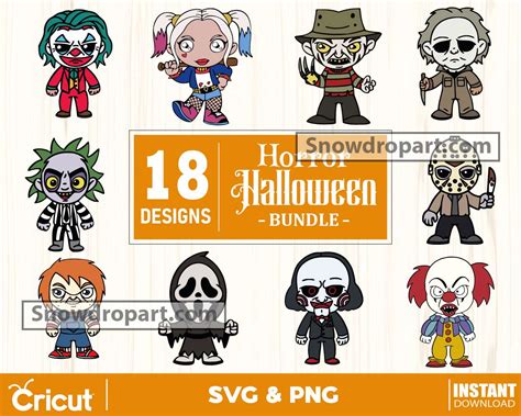 18 Cute Chibi Horror Characters Svg Bundle Halloween Svg Snowdrop
