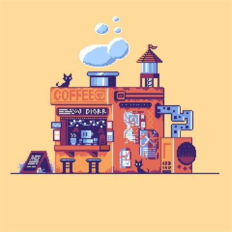 Coffee Shop Pixel Art Pixel Art Tutorial Pixel Art Games Pixel Art