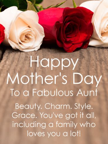 The mothers day quotes for aunt you find on this website will add a personalized flavor to your card and make her proud to have you as her niece or nephew. To a Fabulous Aunt - Happy Mother's Day Card | Birthday ...