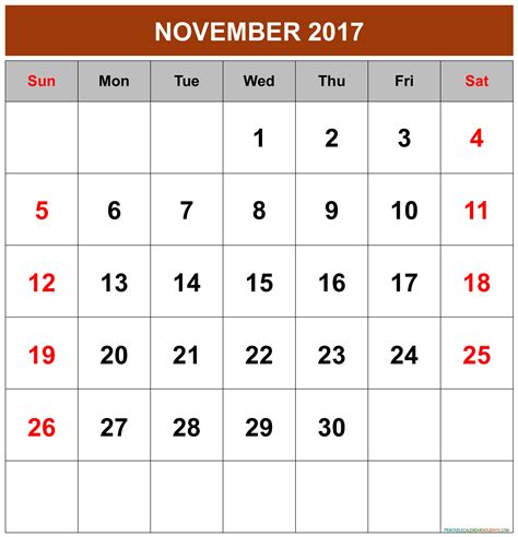 November 2017 Calendar Template Map Template