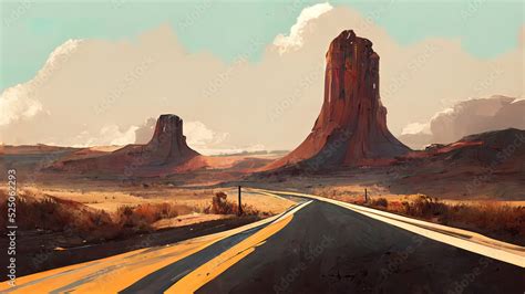Empty Route 66 Usa Digital Painting Desert Valley Of Death 4k