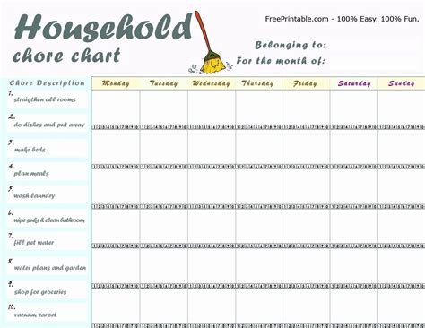 Chore Charts For Adults Awesome Free Printable Chore Charts For Adults