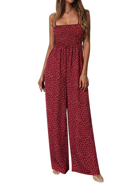 polka dot jumpsuit for women sexy spaghetti strap sleeveless evening party playsuit wide leg