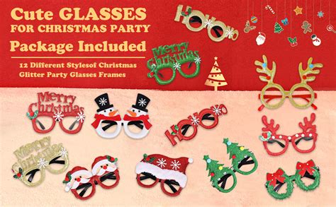 Achort 12 Styles Christmas Glasses Frames Glitter Christmas Party Glasses For Christmas Costume