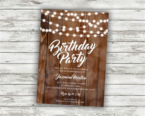 Rustic Birthday Party Invitation Party Invite Card Country Etsy