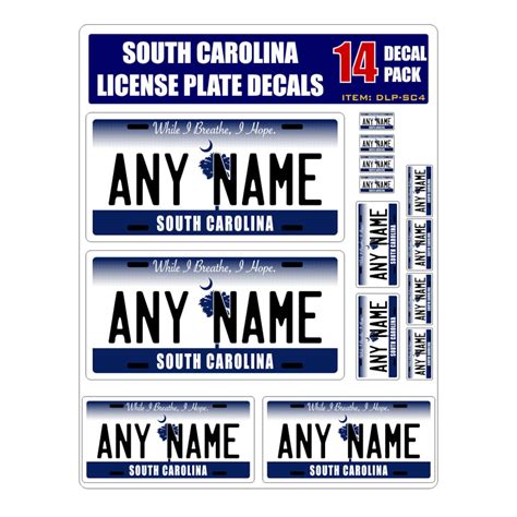 Personalized South Carolina License Plate Decals Stickers Version 4