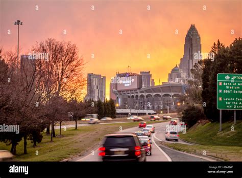 Charlotte The Queen City Skyline At Sunrise Stock Photo Alamy