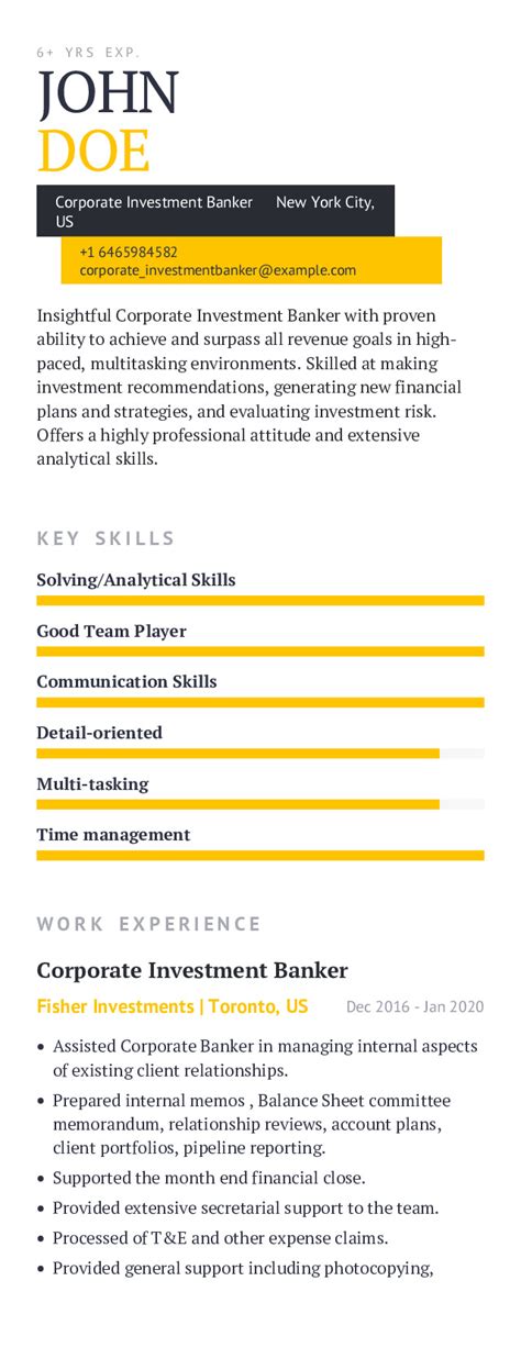 Corporate banking analyst lifestyle & hours. Corporate Investment Banker Resume With Content Sample ...