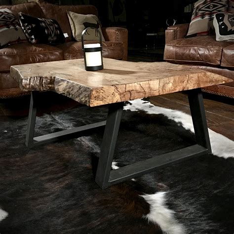 Alecono dining table 47 inch, kitchen table heavy metal frame for living room, industrial dining room table, easy assembly, rustic brown（table only）. Rustic Modern Coffee Table - live edge burl wood slab