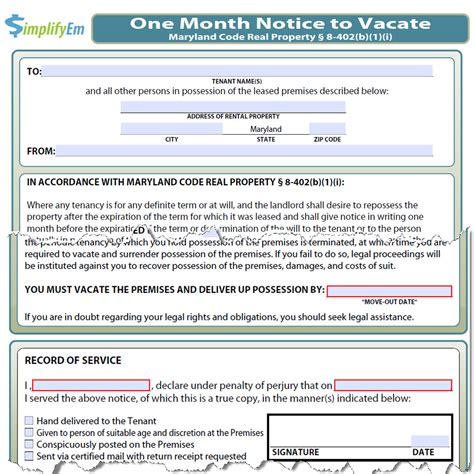 Download this 3 day notice here. Maryland Notice to Vacate
