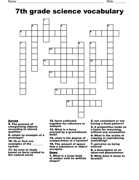 Science 7th Grade Crossword Puzzle Wordmint Free Prin