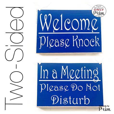 8x6 In A Meeting Please Knock Welcome Custom Wood Sign Designs By Prim